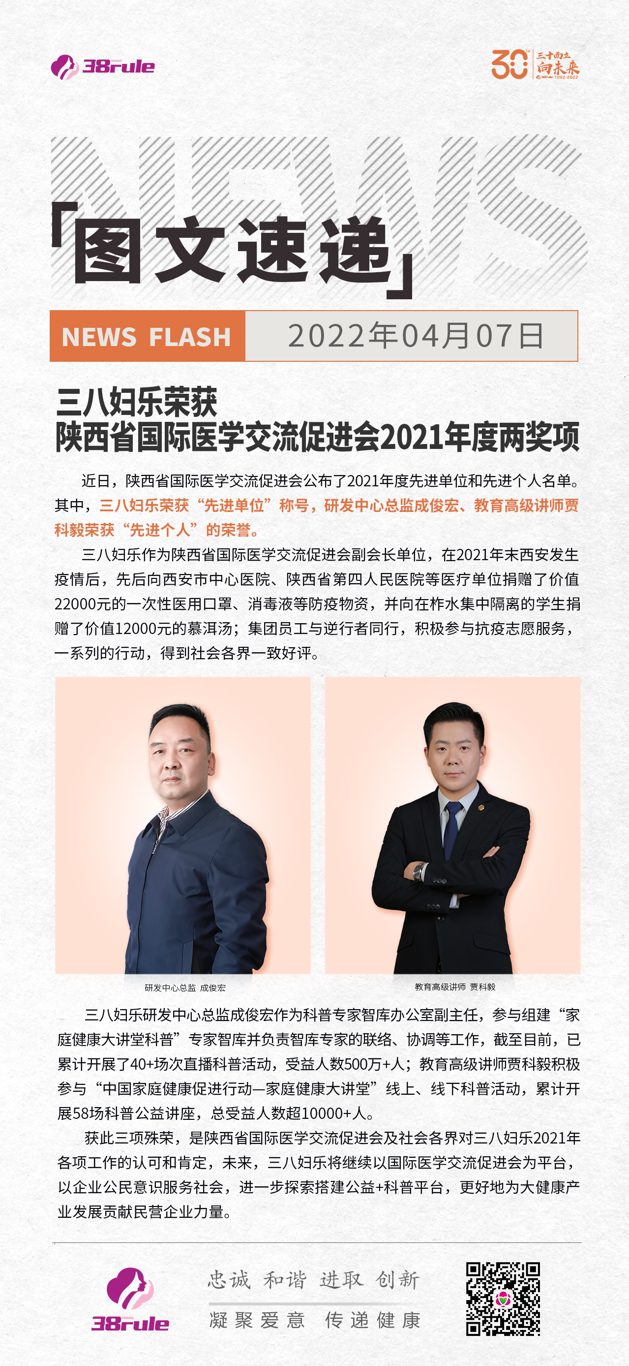 三八妇乐荣获陕西省国际医学交流促进会2021年度两奖项